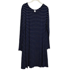 Old Navy Womens Flared T-Shirt Dress XL Blue White Striped Long Sleeve